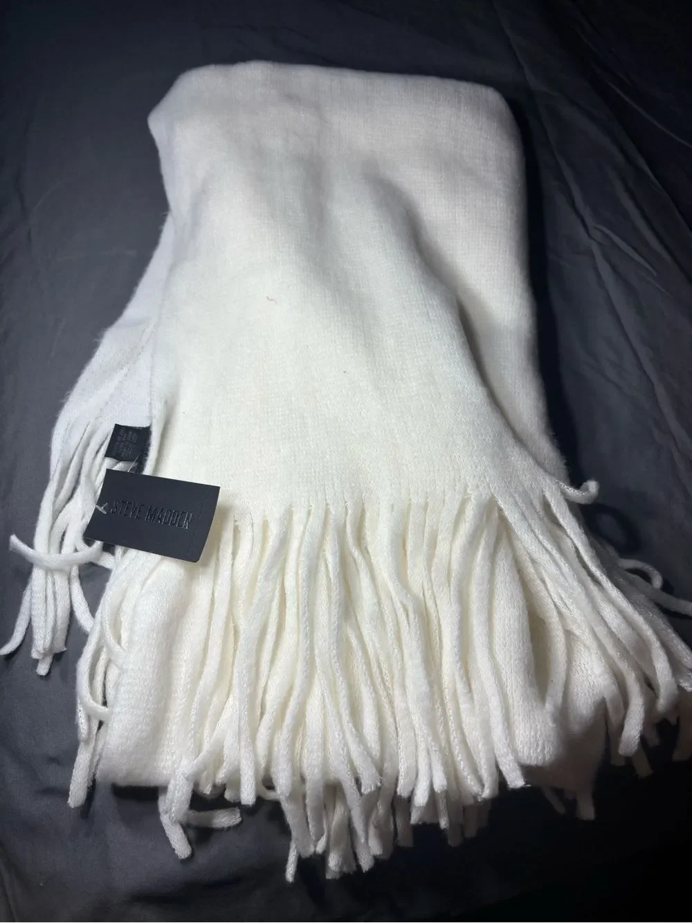 New Steve Madden White Fringe Scarf